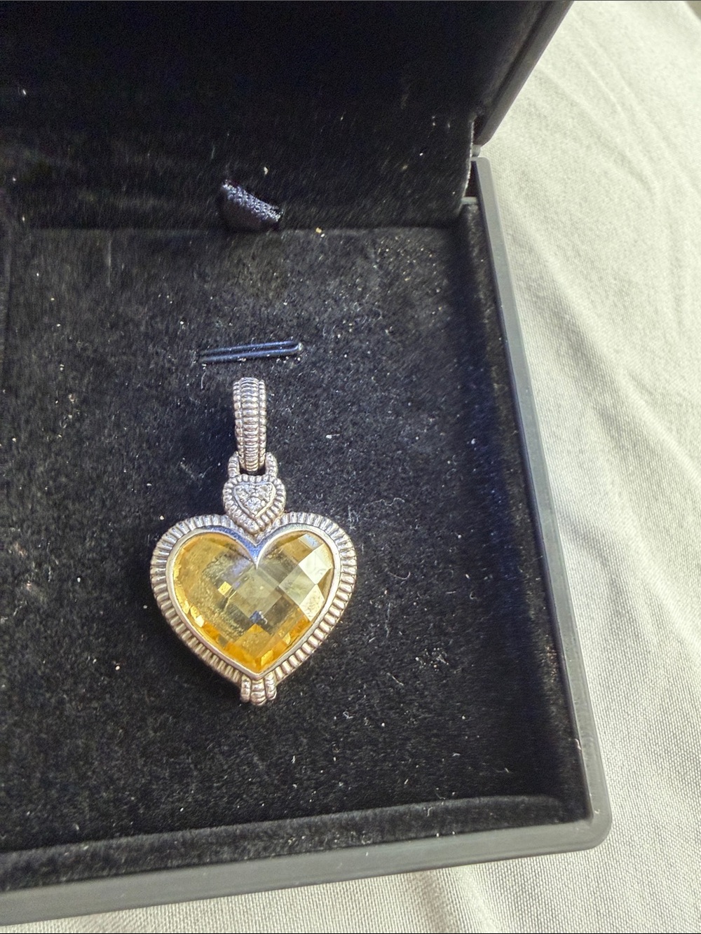 Judith Ripka Yellow Heart Pendant Necklace with Silver Accents